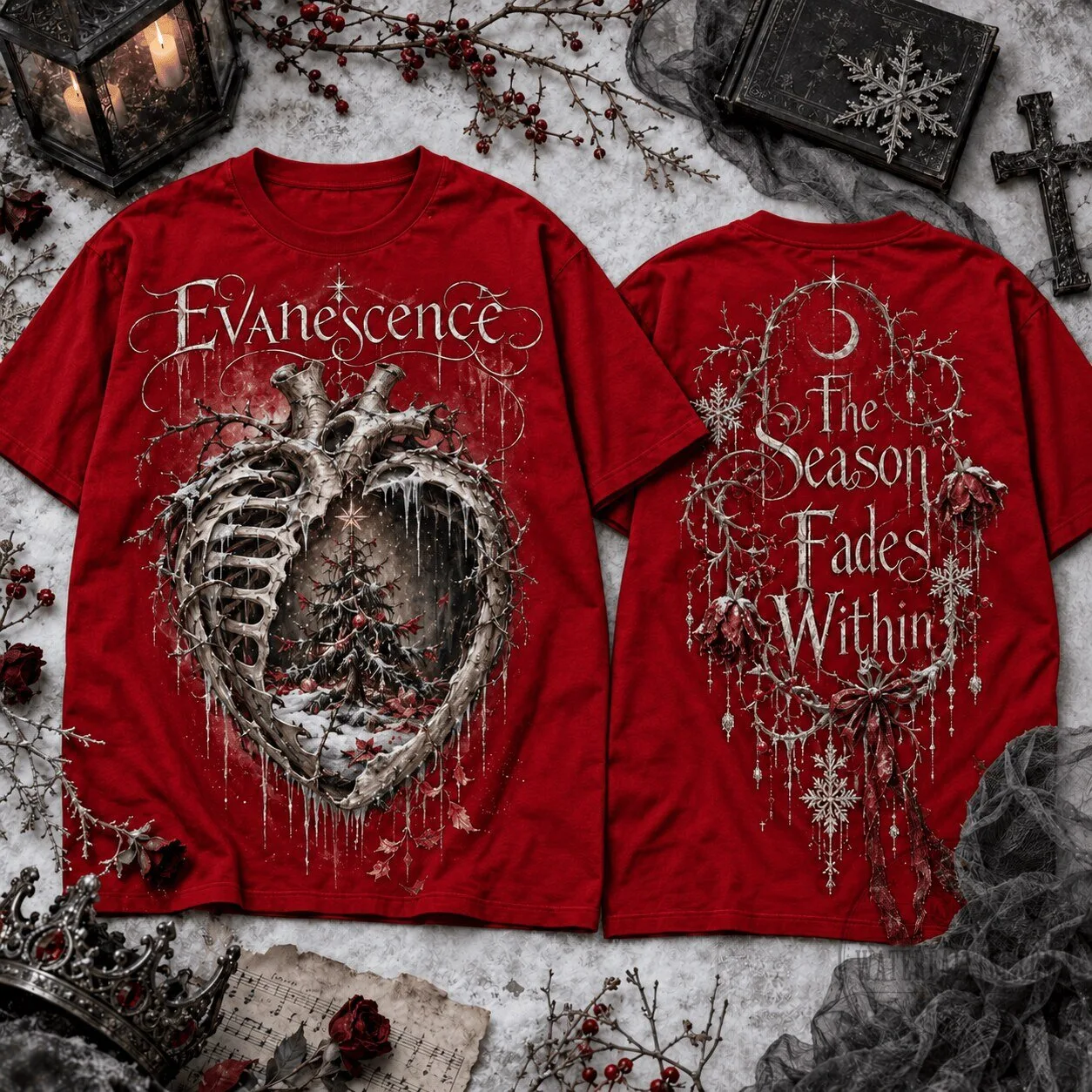 Evanescence The Season Fades Within Christmas Gothic Rock Band T-Shirt 2 Evanescence The Season Fades Within Christmas Gothic Rock Band T-Shirt