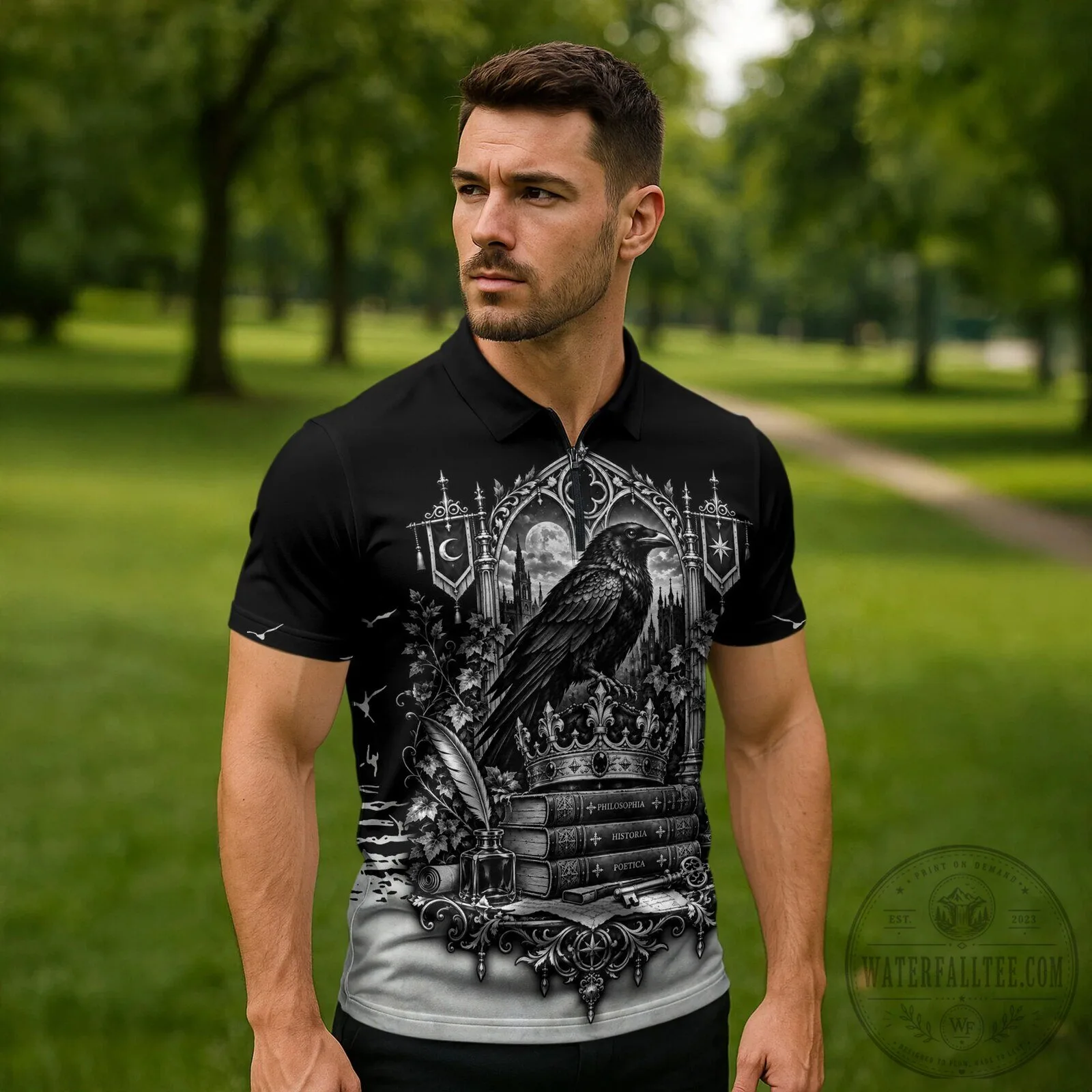 Vintage Bookish Aesthetic Polo Shirt featuring Dark Academia Raven and Gothic Literature themes 10 Vintage Bookish Aesthetic Polo Shirt featuring Dark Academia Raven and Gothic Literature themes