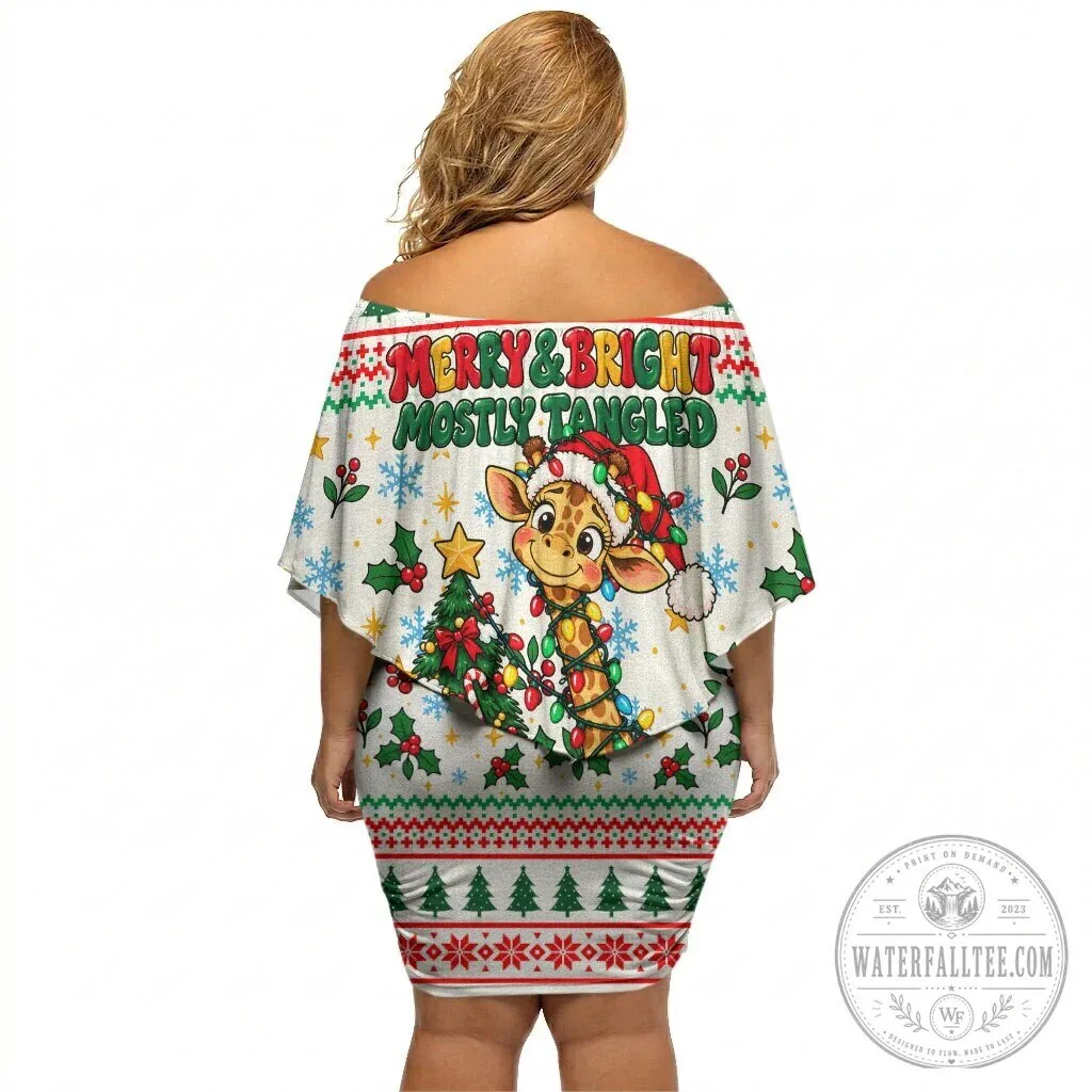 Cute Christmas Giraffe Lights Off Shoulder Short Dress Funny Tall Tangled Animal 7 Cute Christmas Giraffe Lights Off Shoulder Short Dress Funny Tall Tangled Animal