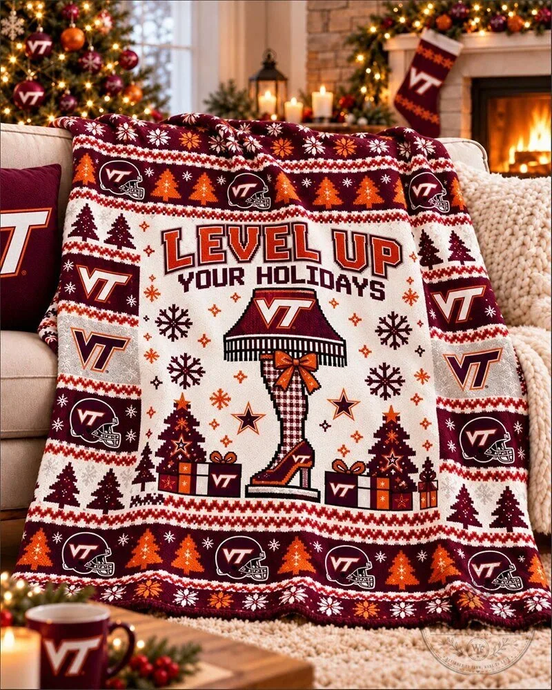 Virginia Tech Hokies Christmas Level Up Your Holidays Fleece Blanket