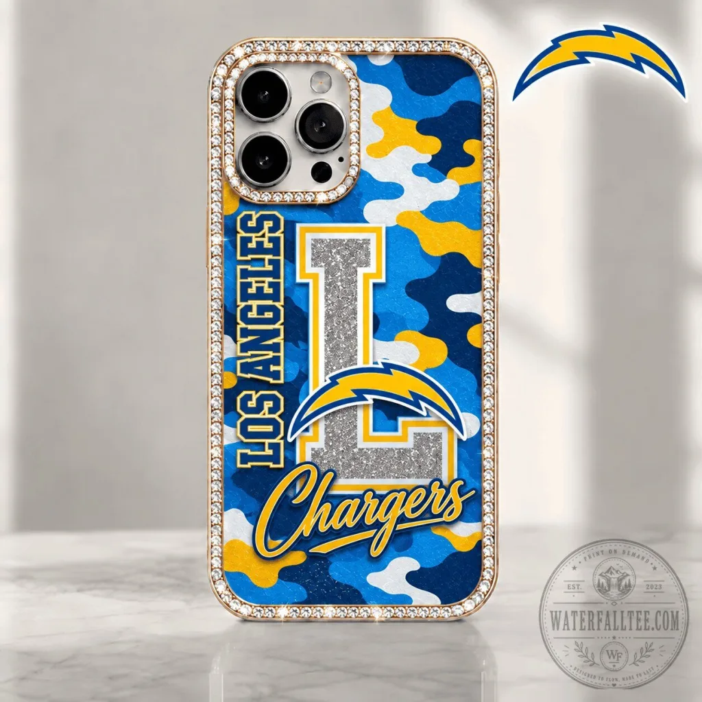 Los Angeles Chargers Camouflage Bling Luxury iPhone Phone Case Los Angeles Chargers Camouflage Bling Luxury iPhone Phone Case