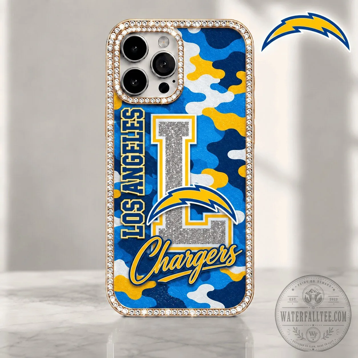 Los Angeles Chargers Camouflage Bling Luxury iPhone Phone Case
