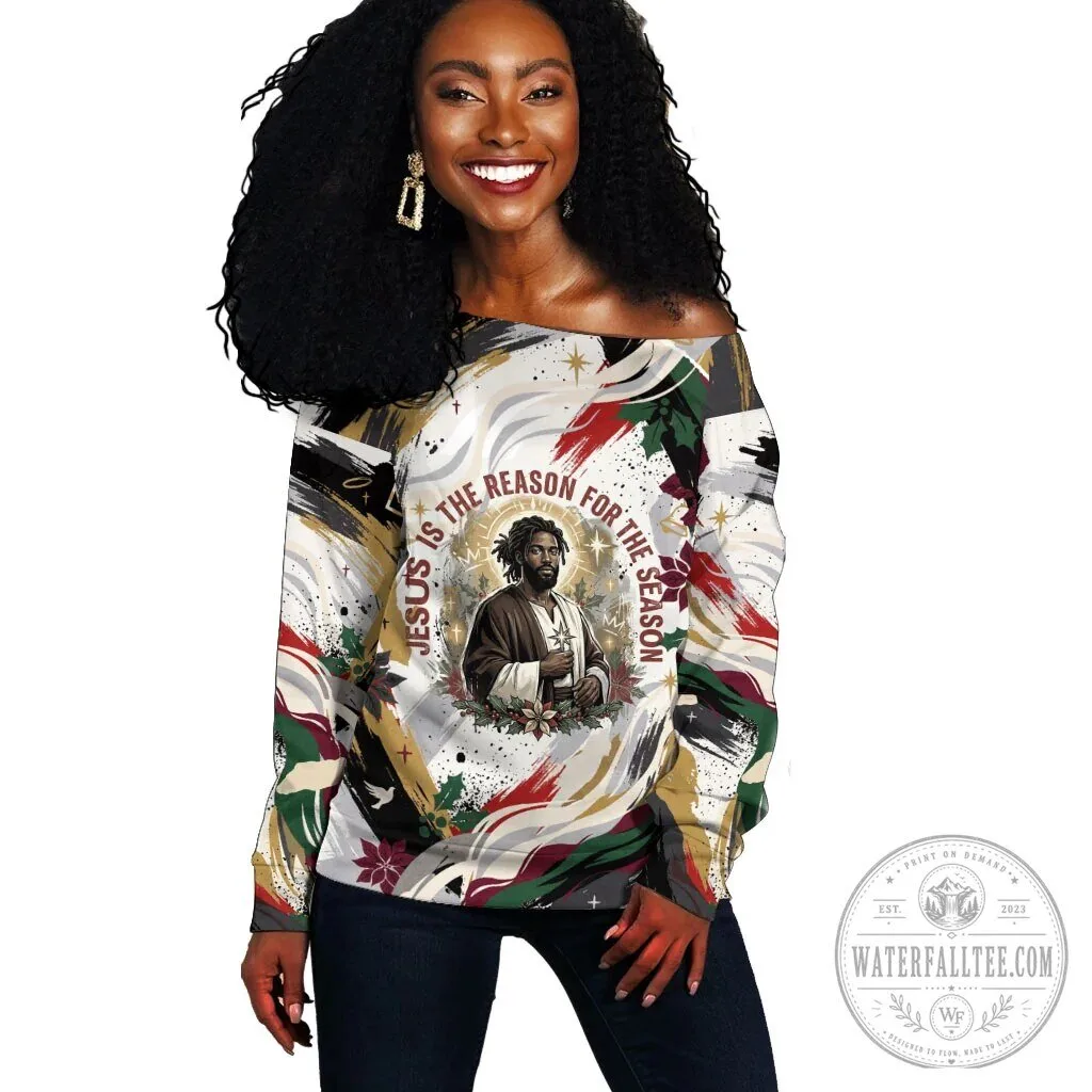 Jesus Is The Reason For The Season Christmas Off Shoulder Long Sleeve Shirt