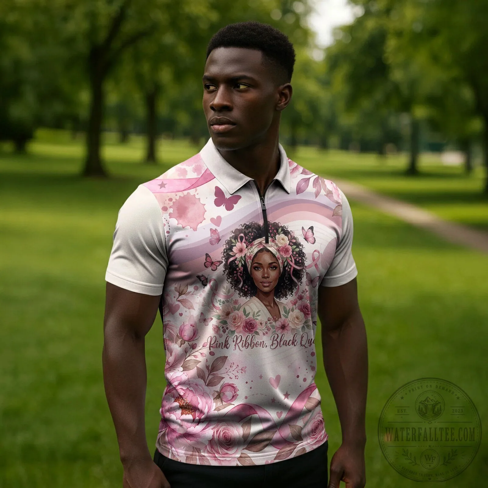 African American Breast Cancer Awareness Pink Ribbon Black Queen Polo Shirt 10 African American Breast Cancer Awareness Pink Ribbon Black Queen Polo Shirt
