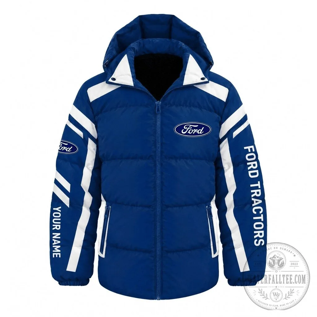 Ford Tractors Custom Name Blue Puffer Jacket 1 Ford Tractors Custom Name Blue Puffer Jacket