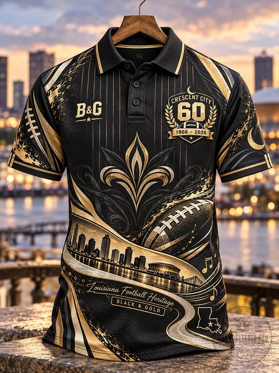 Crescent City Louisiana Football Heritage Black and Gold Polo Shirt 3 Crescent City Louisiana Football Heritage Black and Gold Polo Shirt