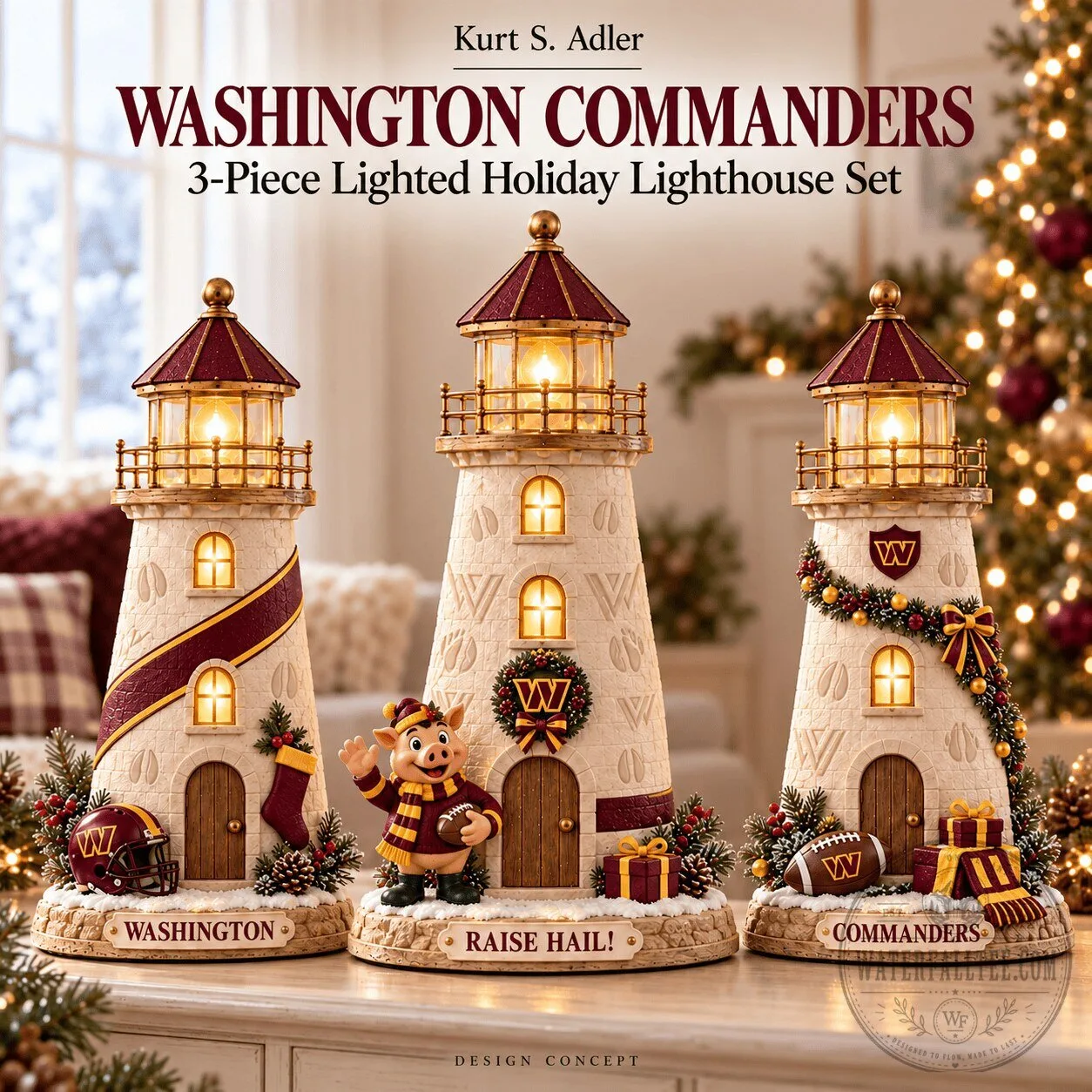 Washington Commanders 3-Piece Lighted Holiday Lighthouse Set Christmas Decor 3 Washington Commanders 3-Piece Lighted Holiday Lighthouse Set Christmas Decor