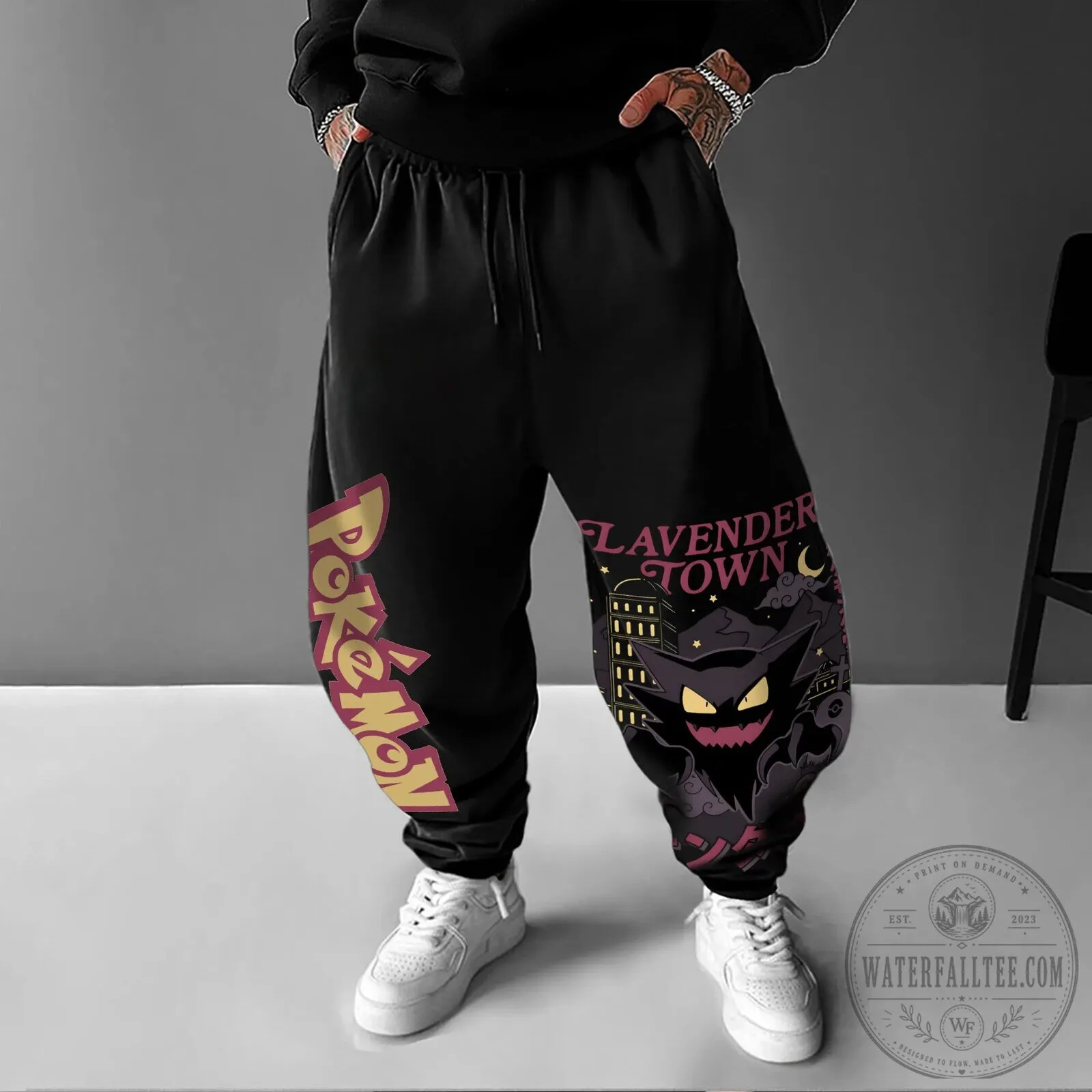 Pokemon Haunter Ghost Type Lavender Town Graphic Print Jogger Pants